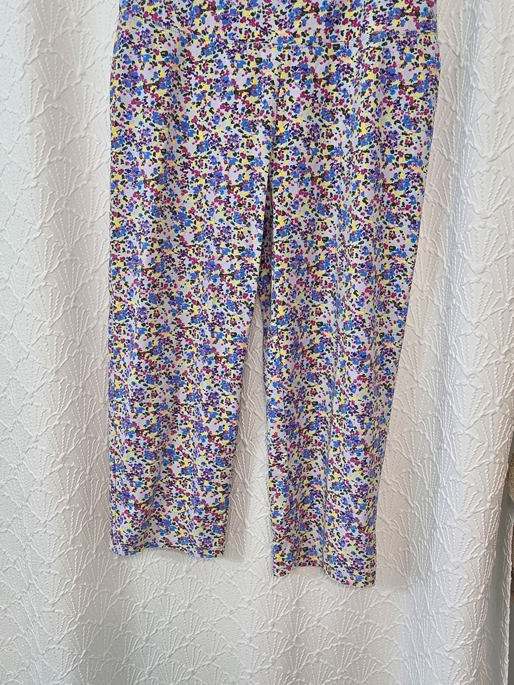 Uniqlo Girls Floral Jeggings - White with Blue, Purple, Pink & Green